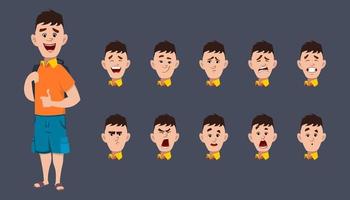 Cute School boy Character expression sheet for animation and motion design vector