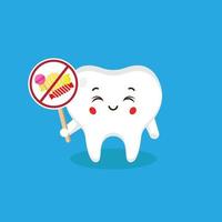 Cute Tooth Character Holding No-Eat Candy Sign vector