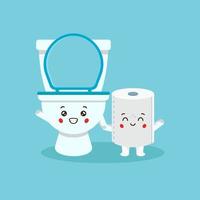 Cute Toilet Bowl with Cute Toilet Paper vector