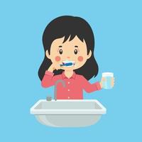 Happy Cute Kid Girl Brushing Clean Teeth vector