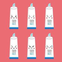 Cute Toothpaste with Various Expression Set vector