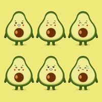 Cute Avocado with Various Expression Set vector