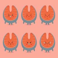 Cute Salmon with Various Expression Set vector