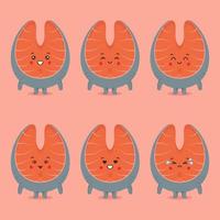 Cute Salmon with Various Expression Set vector