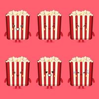 Cute Pop Corn Characters with Various Expression Set vector