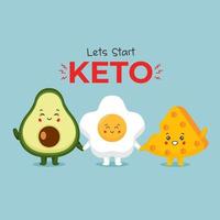 Cute Avocado, Cheese, and Egg Let's Start Keto Banner vector