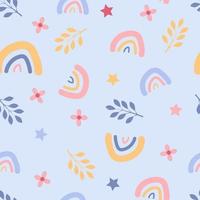 Cute seamless pattern with boho rainbow and floral elements vector