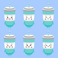 Cute Soda Drinks with Various Expression Set vector