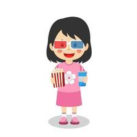 Happy Cute Little Kid Girl Watching 3D Movie vector