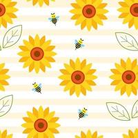 Seamless sunflower over striped background