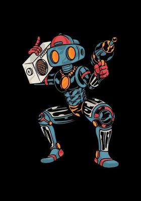 Funny robot illustration bringing vintage radio