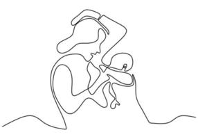 Continuous one single line drawn of woman is breastfeeding a child isolated on white background vector