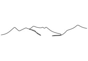 Mountain landscape continuous one line vector drawing. Beautiful view with mountains and fresh air. Nature, rock panoramic sketch. Holiday vacation concept isolated on white background