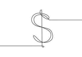 Continuous one line drawing of dollar sign isolated on white background. Dollar money symbol with scribble hand drawn sketch line art. Minimalism design. Concept of money storage, money, finance vector