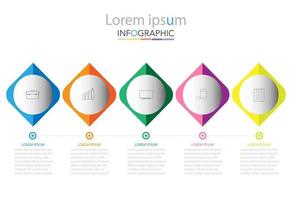 Plantilla de infografía de círculo de línea de tiempo mínima cinco opciones o pasos. vector