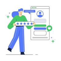 Illustration of people give feedback on application. Customer review website page. vector