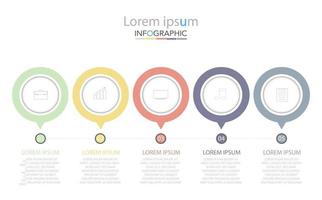 Plantilla de infografía de círculo de línea de tiempo mínima cinco opciones o pasos. vector