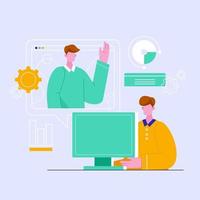 Illustration of video call conference because work from home. Business discussion via online. vector