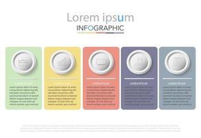 Plantilla de infografía de círculo de línea de tiempo mínima cinco opciones o pasos. vector