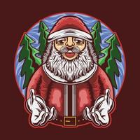 santa claus pose gives a hand with tree background vector