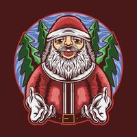 santa claus pose gives a hand with tree background vector