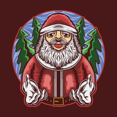 santa claus pose gives a hand with tree background