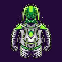 alien with astronaut costume isolated on dark background vector