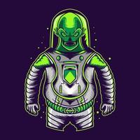 alien con traje de astronauta aislado sobre fondo oscuro vector