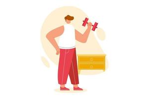 personas que hacen ejercicio con pesas en casa. concepto de ilustración de vector de estilo de vida saludable.