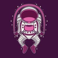 astronaut jumping with rope on space vector illustration