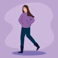 young woman walking avatar character icon vector