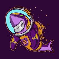 shark astronaut floating in space vector design