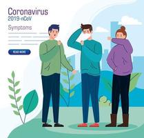 Young people with covid 19 symptoms banner template vector