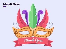 Flat style illustration of colorful Mardi Gras face mask masquerade with feather vector