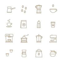 Conjunto de iconos de líneas vectoriales relacionadas con el café. vector