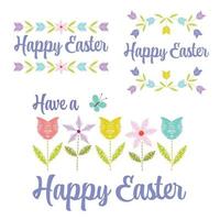 hand drawn pastel Happy Easter graphics with tulips and flowers vector