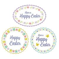 hand drawn pastel Happy Easter graphics with floral border patterns vector