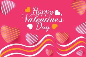 Happy Valentine's Day banner with white pink and yellow beautiful hearts vector