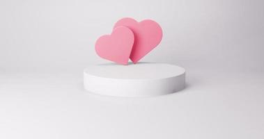 Valentine's day stage podium mock up with pink heart 3d render. video