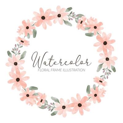 cute watercolor peach flower circle wreath frame