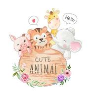 Cartoon Animals Friendship with Wood Sign Illustration