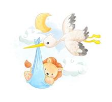 Little Lion Carried by Flying Bird Illustration vector