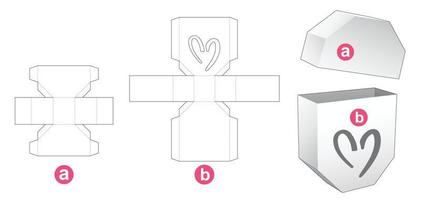 Octagonal box and lid with heart shaped window die cut template vector