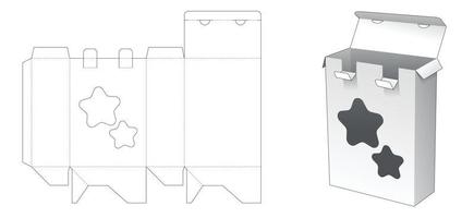 Packaging box with 2 locked point and star shaped window die cut template vector