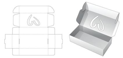 caja larga plegable con plantilla troquelada de ventana en forma de corazón vector