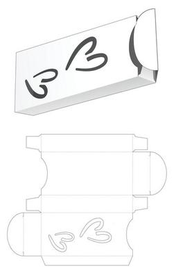 Tin long box with 2 hearts shaped window die cut template