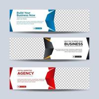 conjunto de tres plantillas profesionales de banners de negocios corporativos con lugar para la foto. diseño vectorial eps 10 vector