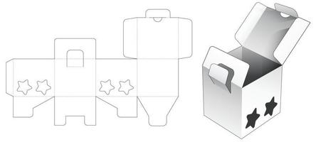 Caja de 2 volteos y punto cerrado con plantilla troquelada de 2 ventanas en forma de estrella vector