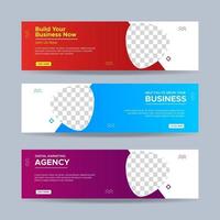 Set of three professional corporate business banners template with place for photo. Vector design EPS 10