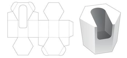 Hexagonal box with open air product display die cut template vector